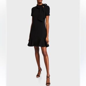 Shoshanna Bosher Cap Sleeve Black Mini Dress w Neck Tie Size 12